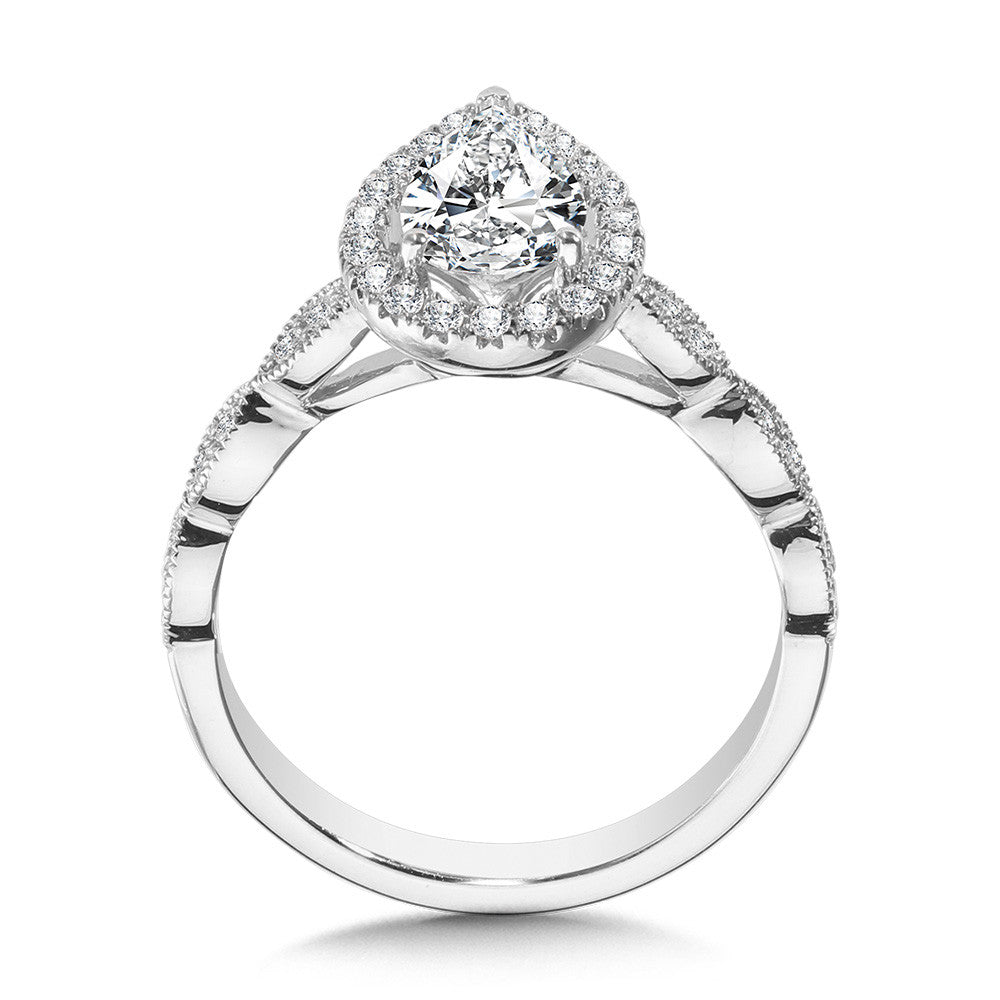 Valina Scalloped & Milgrain-Beaded Pear-Shaped Halo Engagement Ring R1129W-SR
