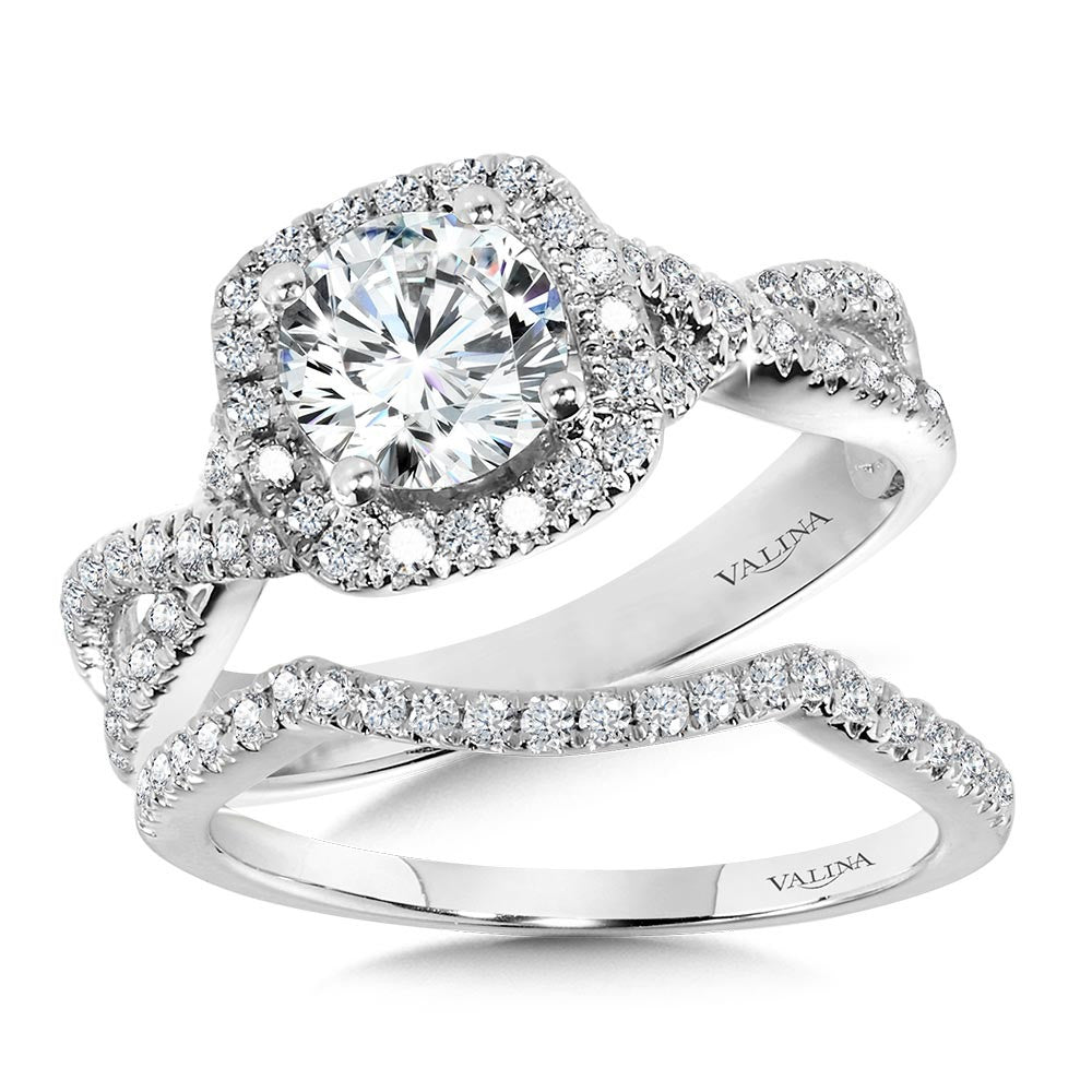 Valina Crisscross Cushion-Shaped Halo Engagement Ring R1131W-SR