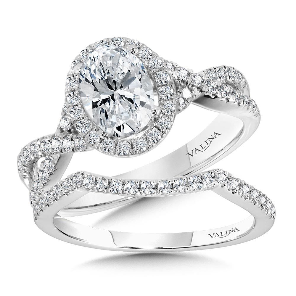 Valina Crisscross Oval Halo Engagement Ring R1132W-SR