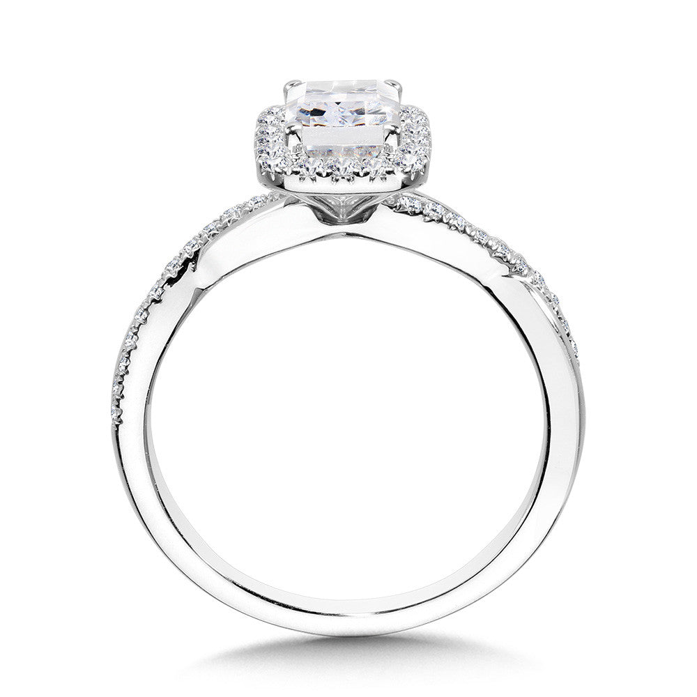 Valina Crisscross Emerald-Shaped Halo Engagement Ring R1133W-SR
