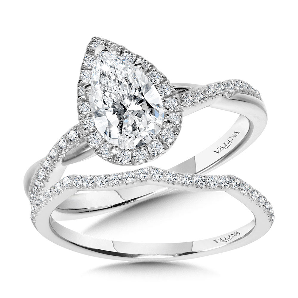 Valina Crisscross Pear-Shaped Halo Engagement Ring R1136W-SR
