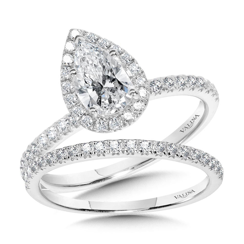 CLASSIC STRAIGHT PEAR-SHAPED HALO ENGAGEMENT RING R1152W-SR