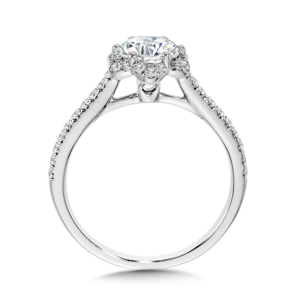 Valina Straight Floral Halo Engagement Ring R1153W-SR