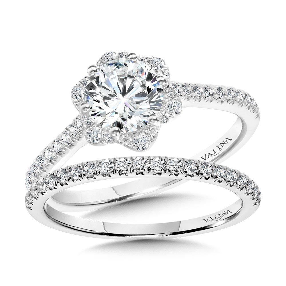 Valina Straight Floral Halo Engagement Ring R1153W-SR