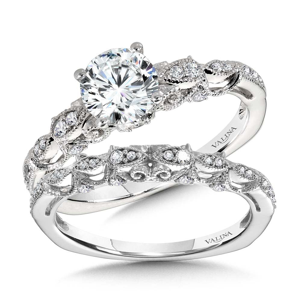 Valina Vintage Milgrain & Filigree Accented Diamond Engagement Ring R1156W