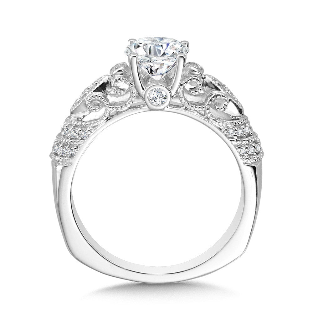 Valina Vintage Milgrain & Filigree Accented Diamond Engagement Ring R1158W