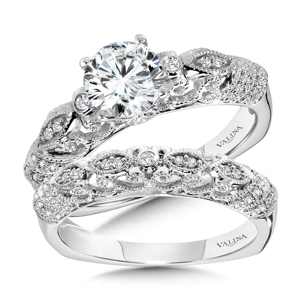 Valina Vintage Milgrain & Filigree Accented Diamond Engagement Ring R1158W