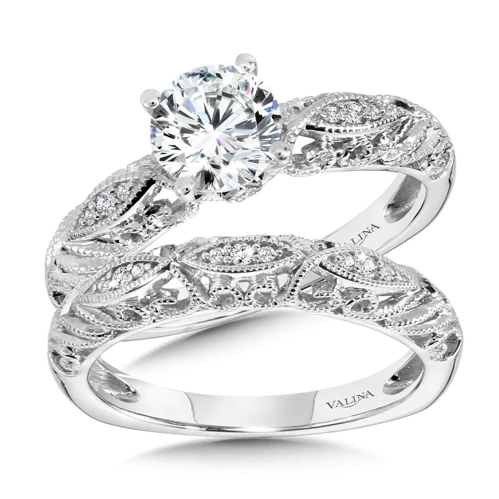 Valina Vintage Milgrain & Filigree Accented Diamond Engagement Ring R1163W