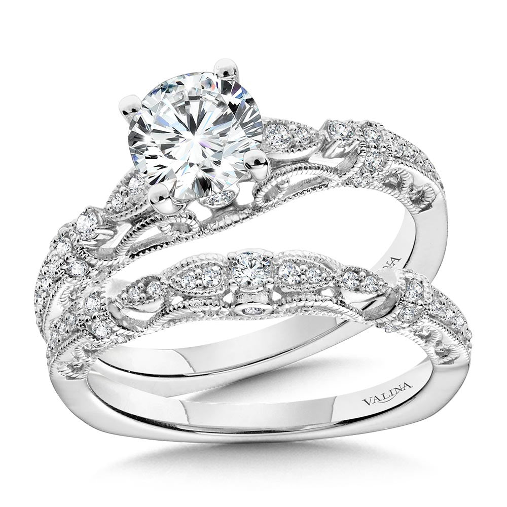 Valina Vintage Milgrain & Filigree Accented Diamond Engagement Ring R1165W