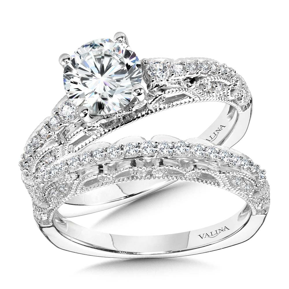 Valina Vintage Milgrain & Filigree Accented Graduating Diamond Engagement Ring R1166W
