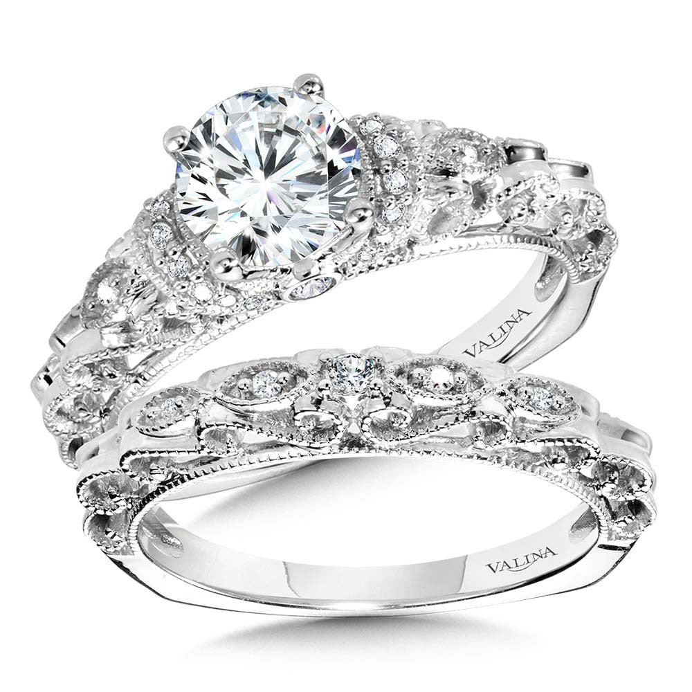 Valina Vintage Milgrain & Filigree Accented Diamond Engagement Ring R1167W