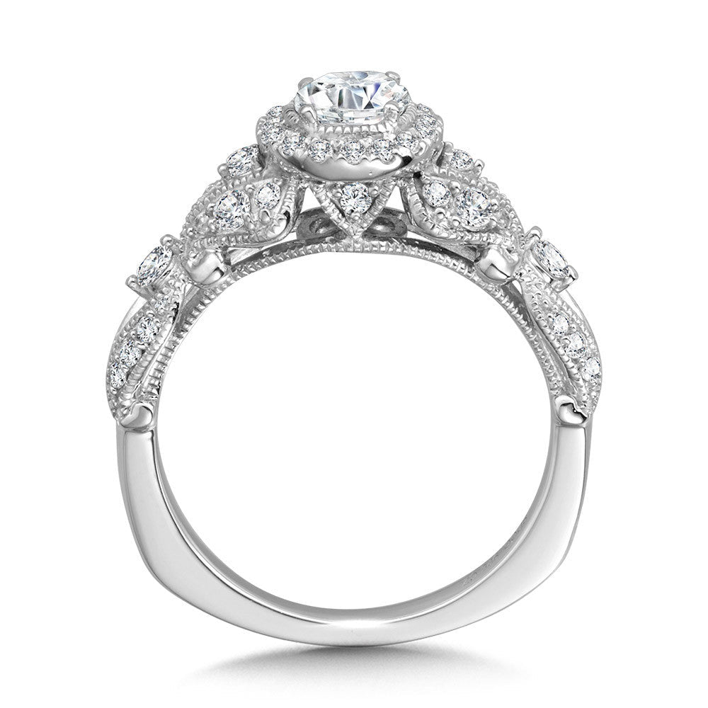 Valina Vintage Milgrain & Filigree Accented Halo Engagement Ring R1168W