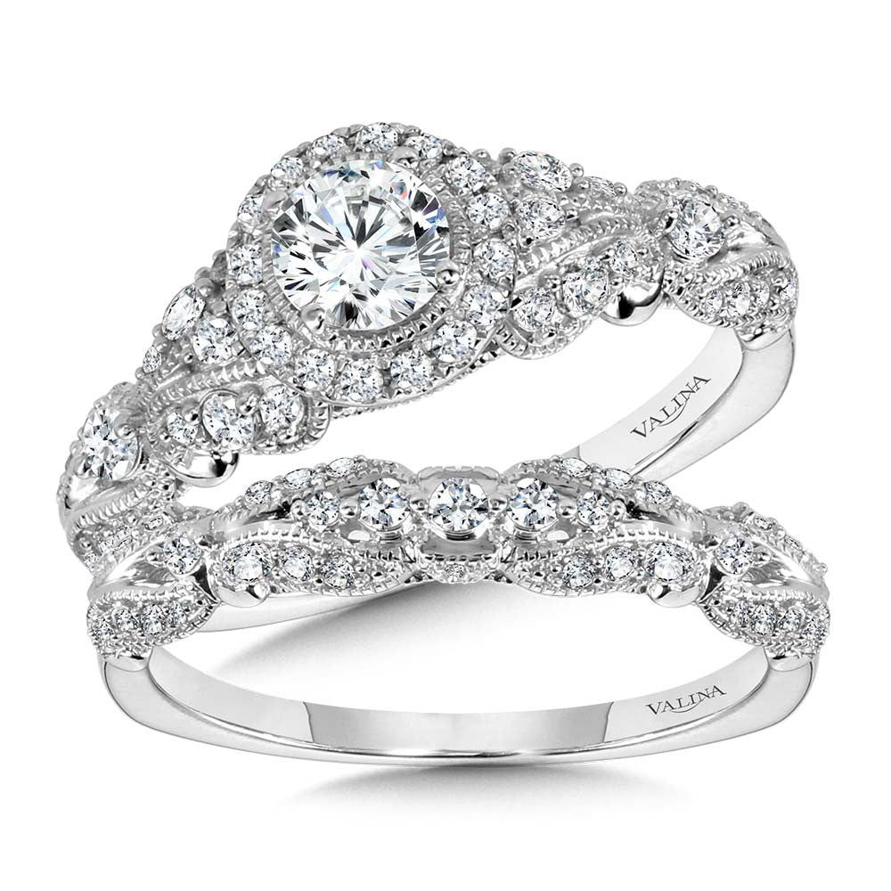 Valina Vintage Milgrain & Filigree Accented Halo Engagement Ring R1168W