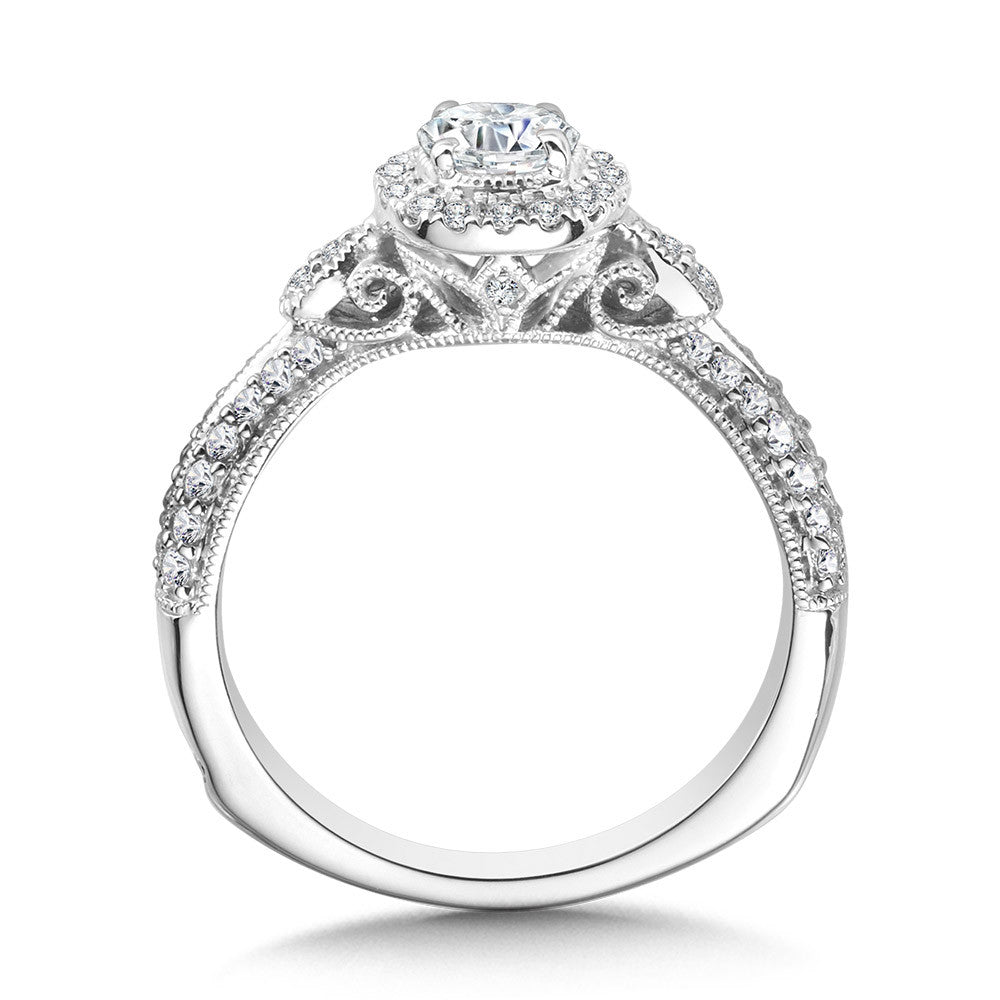 Valina Vintage Milgrain & Filigree Accented Halo Engagement Ring R1169W