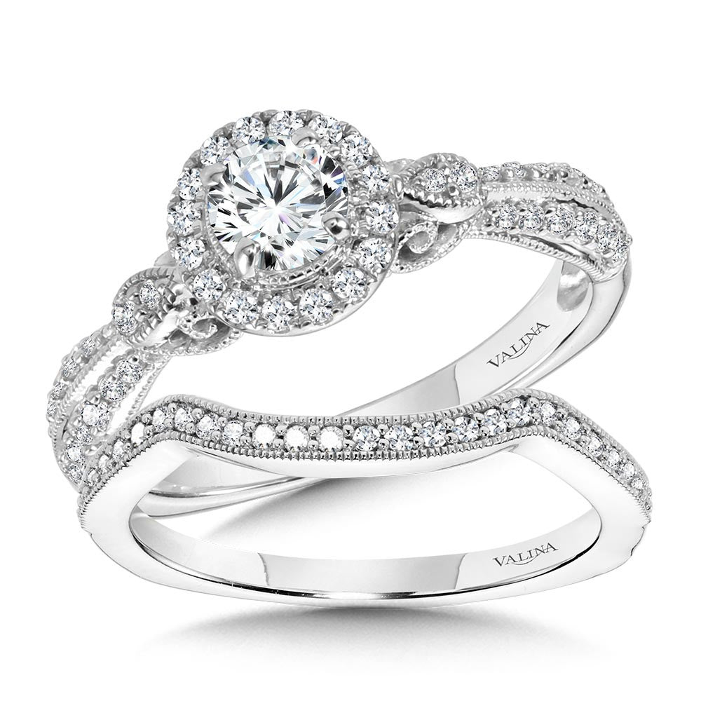 Valina Vintage Milgrain & Filigree Accented Halo Engagement Ring R1169W