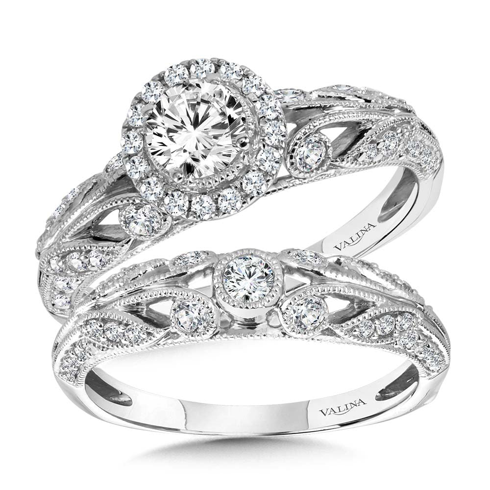 Valina Vintage Milgrain & Filigree Accented Halo Engagement Ring R1170W