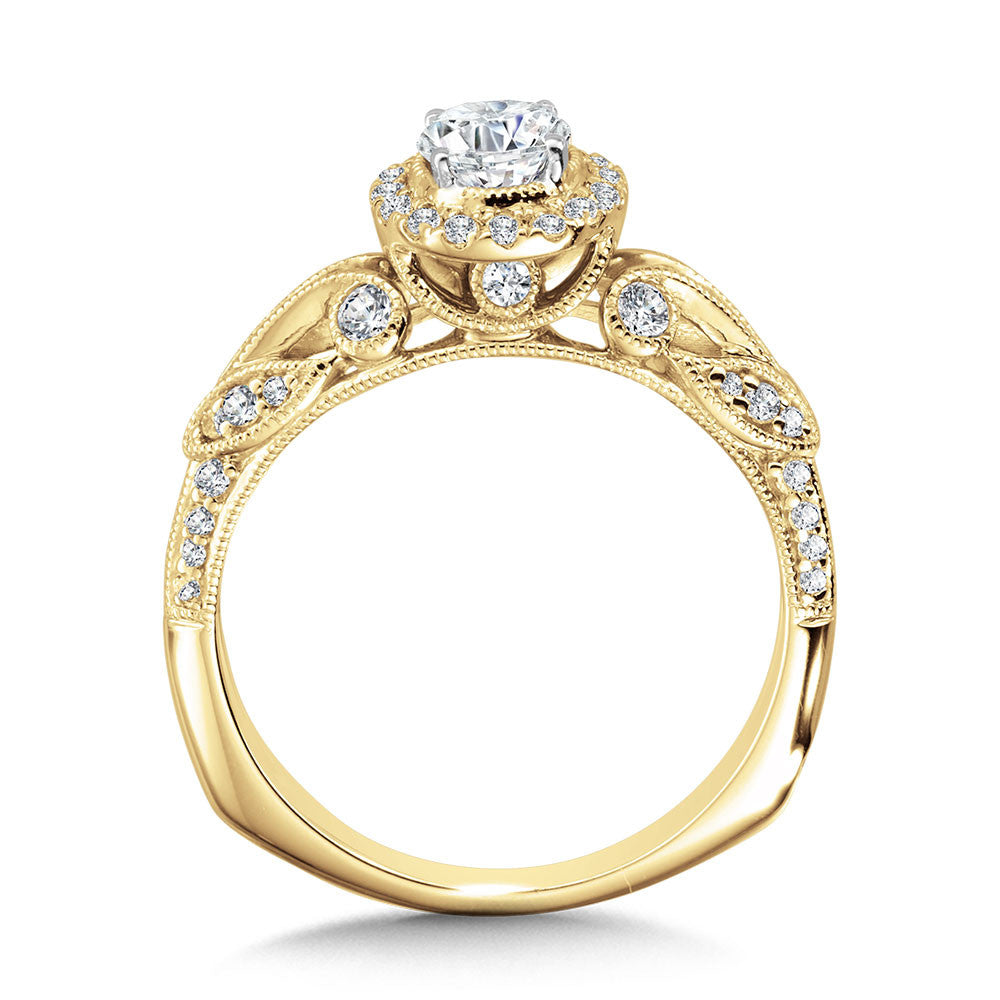 Valina Vintage Milgrain & Filigree Accented Halo Engagement Ring R1170Y