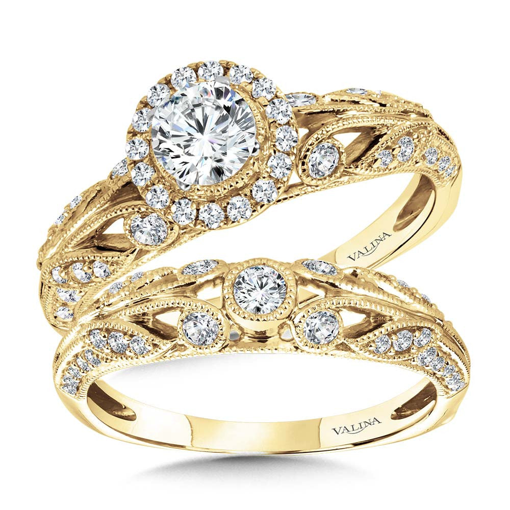 VINTAGE MILGRAIN & FILIGREE ACCENTED HALO ENGAGEMENT RING R1170Y