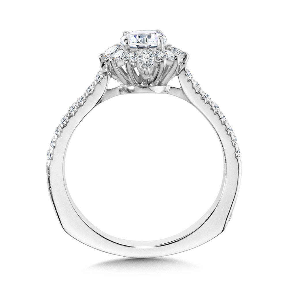 Valina Marquise-Accented Sun Burst Diamond Halo Engagement Ring R2204W