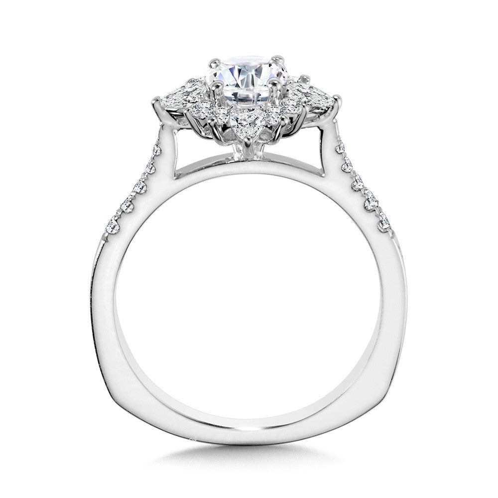 PRONG-TIPPED & PEAR-ACCENTED SUN BURST DIAMOND HALO ENGAGEMENT RING R2206W
