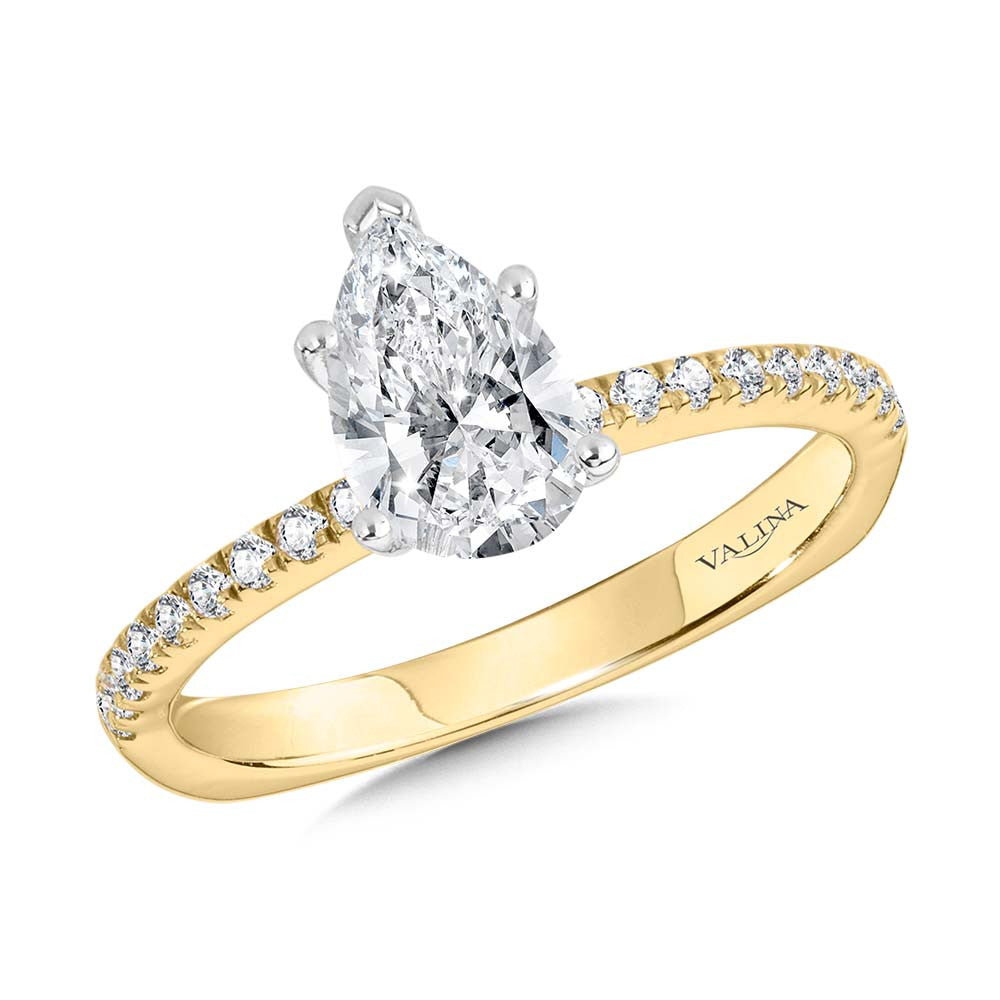 STRAIGHT PEAR-CUT DIAMOND HIDDEN HALO ENGAGEMENT RING. R2213Y