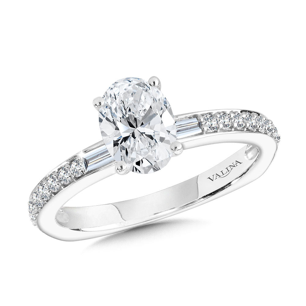 Valina Oval-Cut Straight Hidden Halo & Baguette Diamond Engagement Ring R2215W