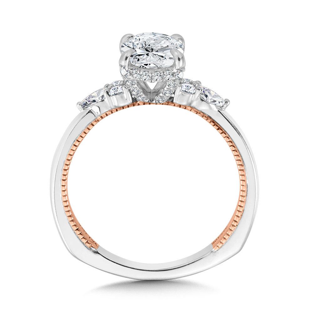 Valina Oval-Cut Two-Tone & Milgrain-Beaded Hidden Halo Diamond Engagement Ring R2220WP