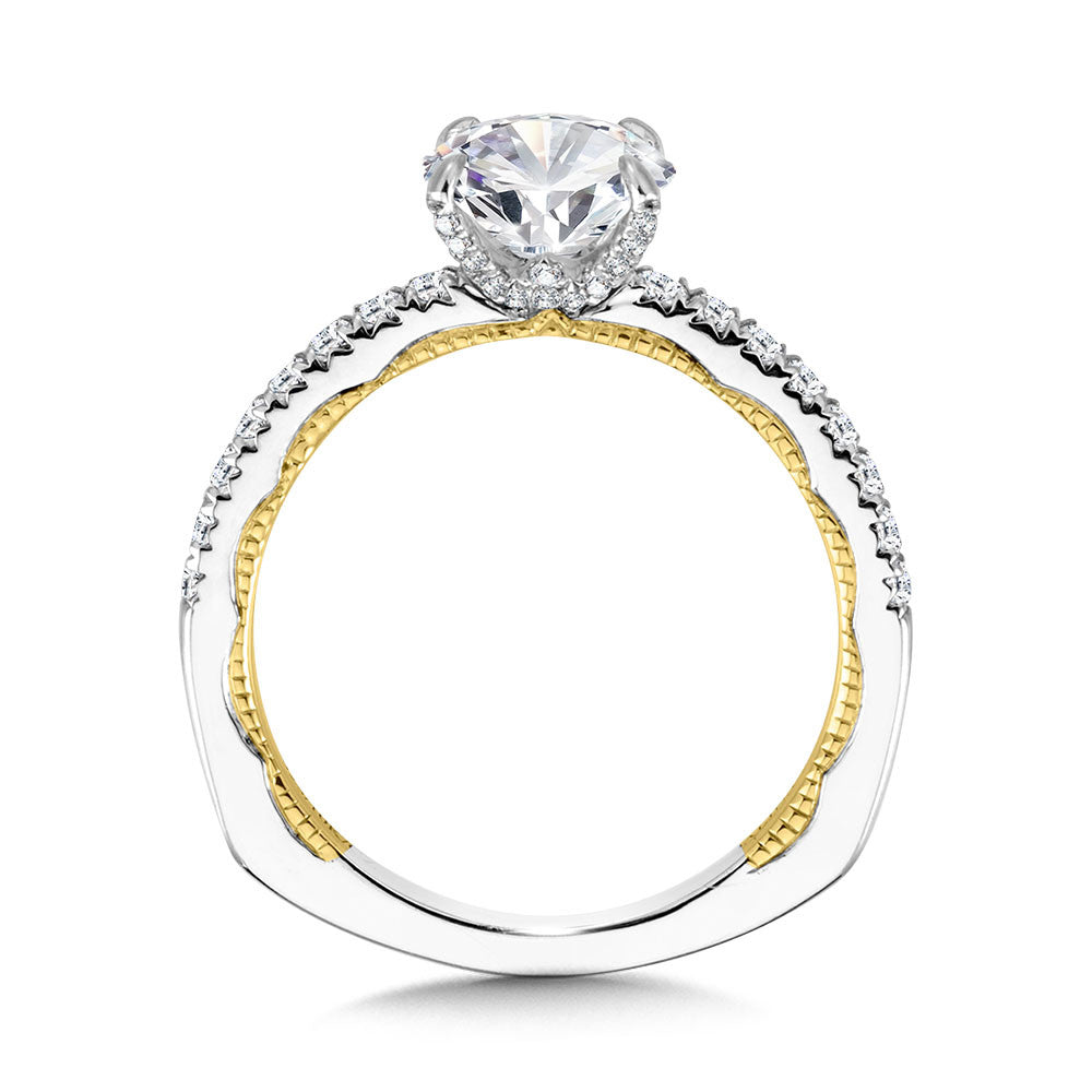 STRAIGHT TWO-TONE & MILGRAIN-BEADED HIDDEN ACCENTS DIAMOND ENGAGEMENT RING R2221WY
