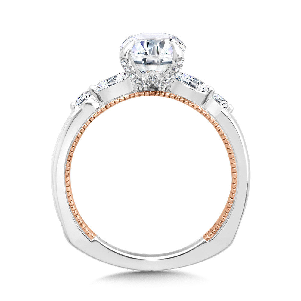 MARQUISE-ACCENTED TWO-TONE & MILGRAIN-BEADED HIDDEN ACCENTS DIAMOND ENGAGEMENT RING R2222WP