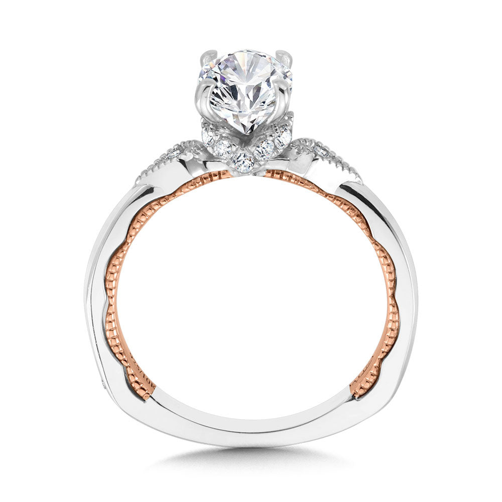 Valina Two-Tone & Milgrain-Beaded Three-Stone Illusion Diamond Collar Engagement Ring R2224WP
