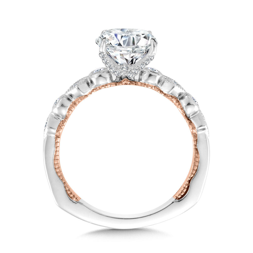 Valina Stackable Two-Tone & Milgrain-Beaded Hidden Halo Diamond Engagement Ring R2228WP