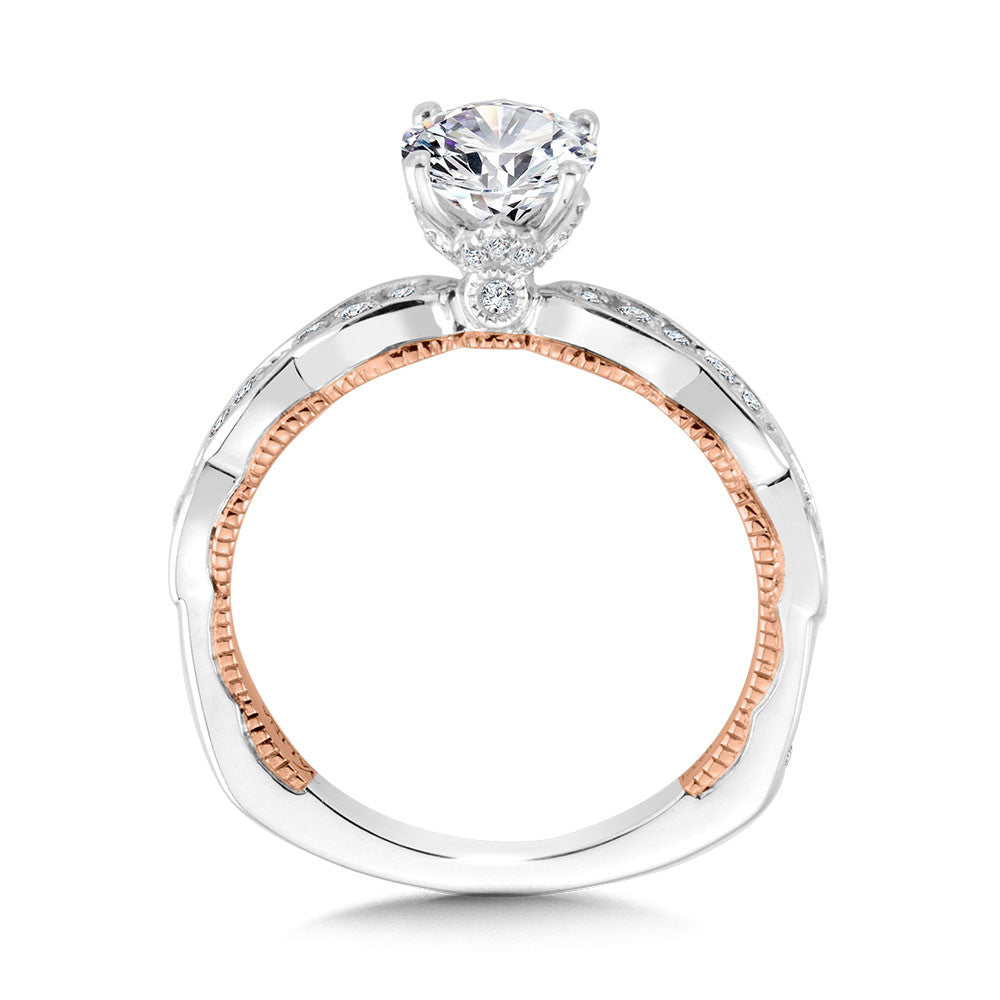 OVAL-CUT, CHANNEL-SET, TWO-TONE & MILGRAIN-BEADED HIDDEN ACCENTS DIAMOND ENGAGEMENT RING R2231WP