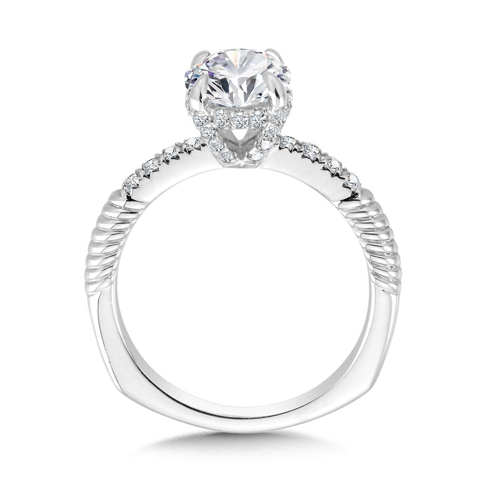 Valina Ribbed & Tapered Hidden Halo Diamond Engagement Ring R2232W