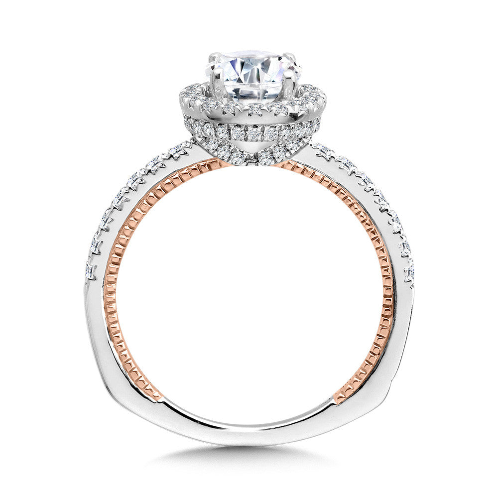 Valina Oval-Cut Two-Tone & Milgrain-Beaded Hidden Halo, Diamond Halo Engagement Ring R2237WP