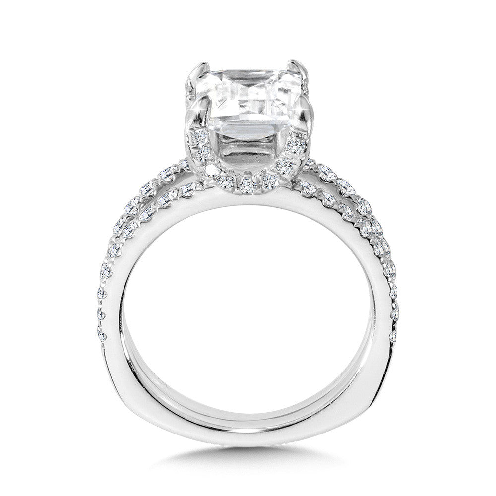 Valina Emerald-Cut Hidden Accents & Split Shank Diamond Engagement Ring R2242W