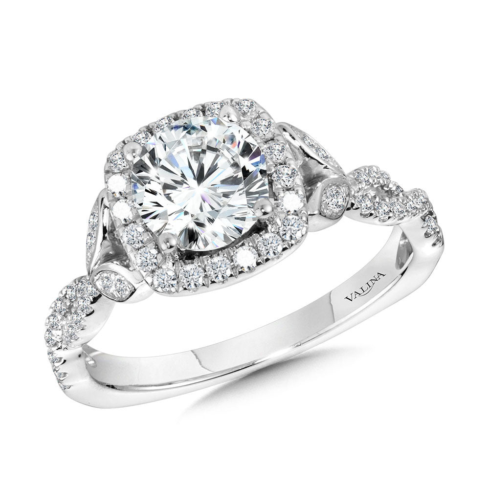 Valina Floral-Inspired Cushion-Shaped Halo & Criss Cross Diamond Engagement Ring R2249W
