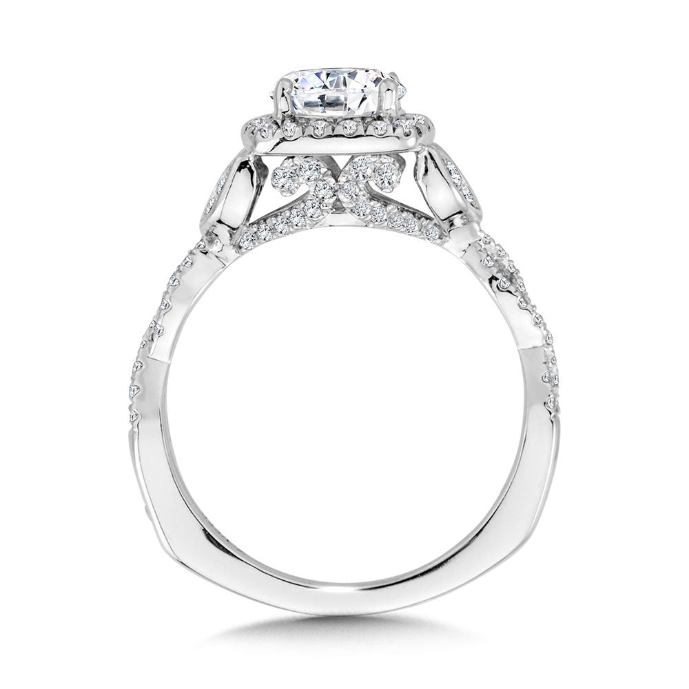 Valina Floral-Inspired Cushion-Shaped Halo & Criss Cross Diamond Engagement Ring R2249W