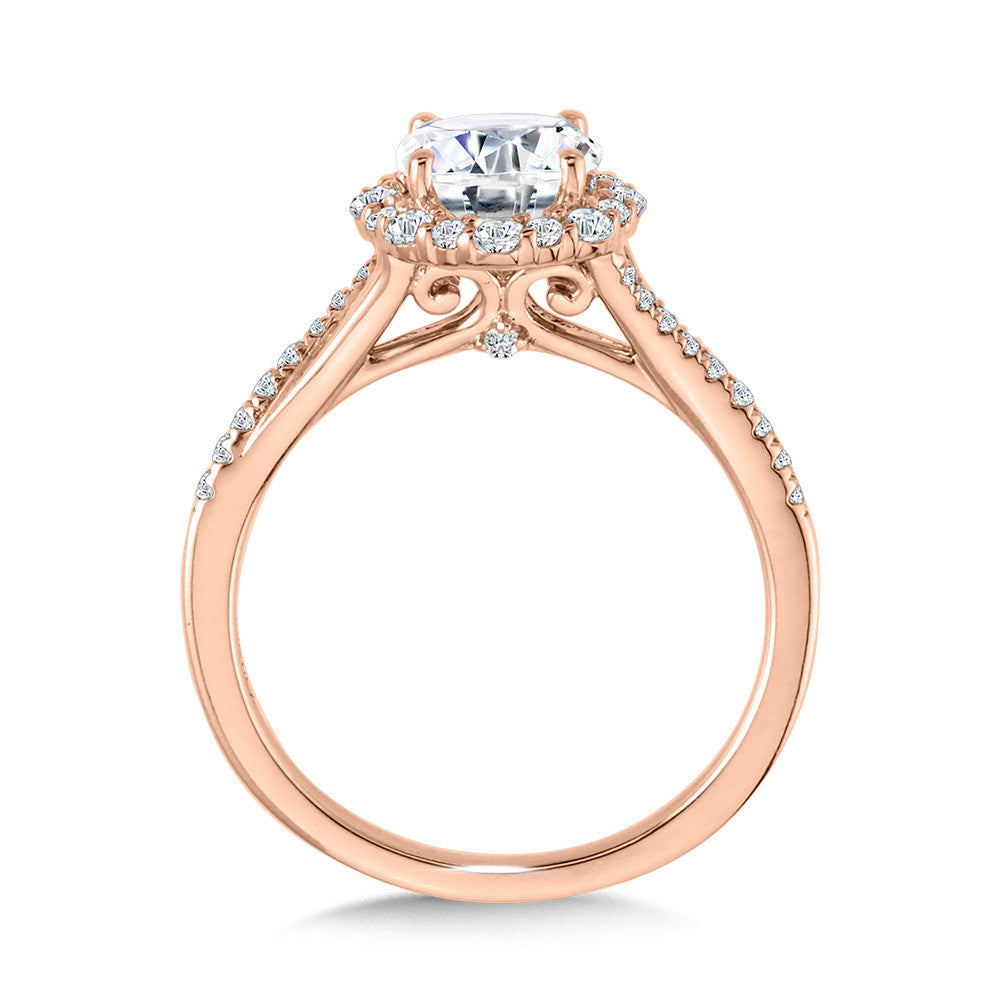 SPLIT SHANK BLOOMING HALO DIAMOND ENGAGEMENT RING. R2255P-SR