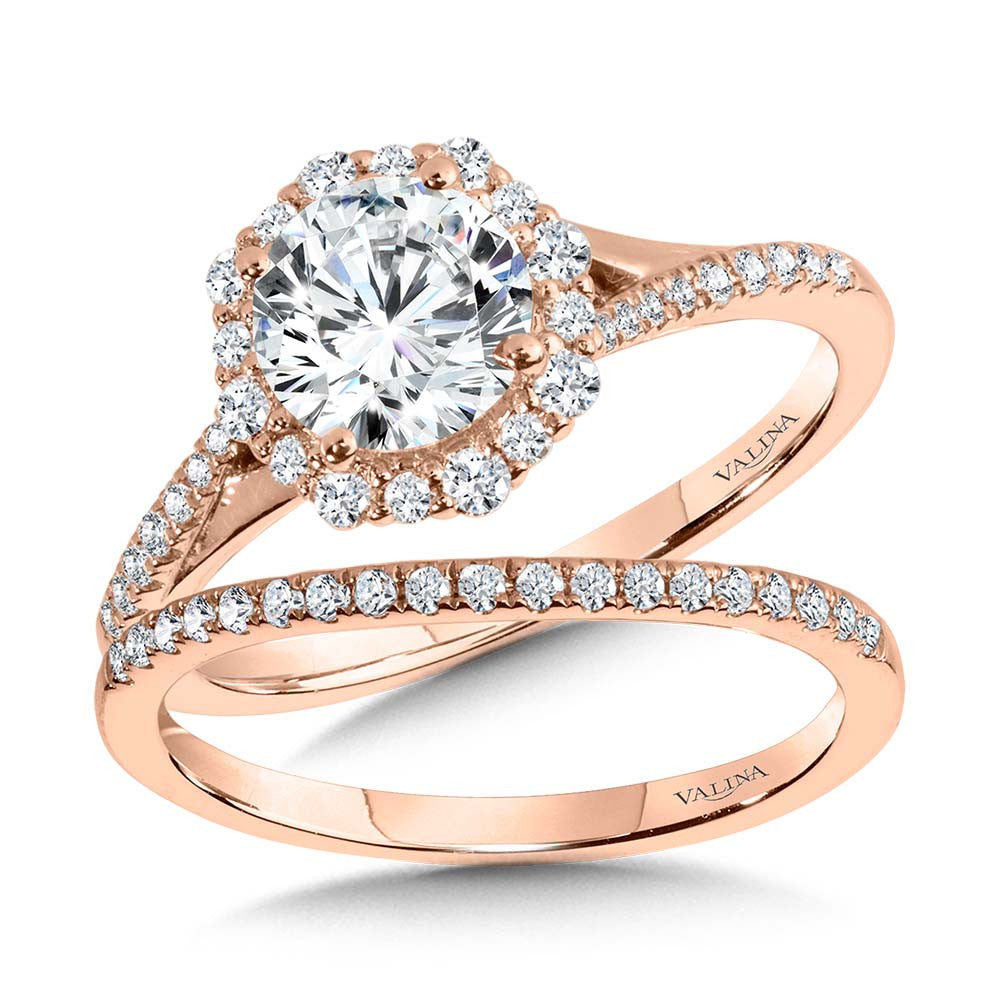 SPLIT SHANK BLOOMING HALO DIAMOND ENGAGEMENT RING. R2255P-SR