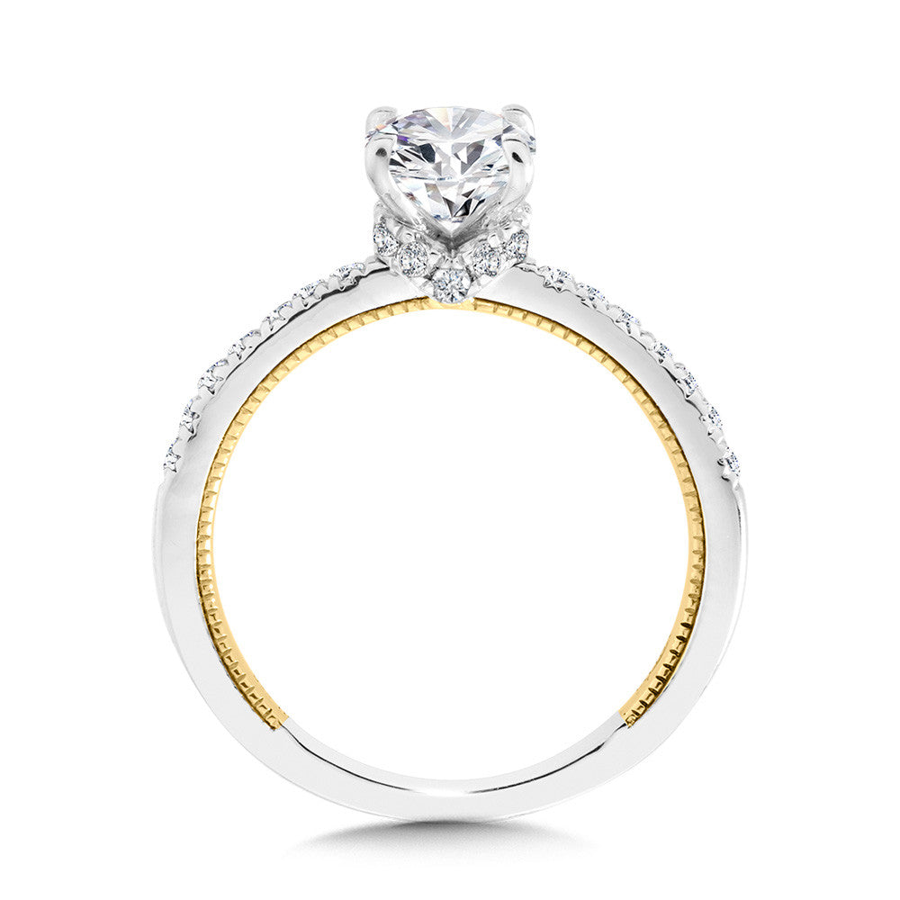 Valina Oval-Cut Two-Tone & Milgrain-Beaded Diamond Collar Engagement Ring R2263WY-SR