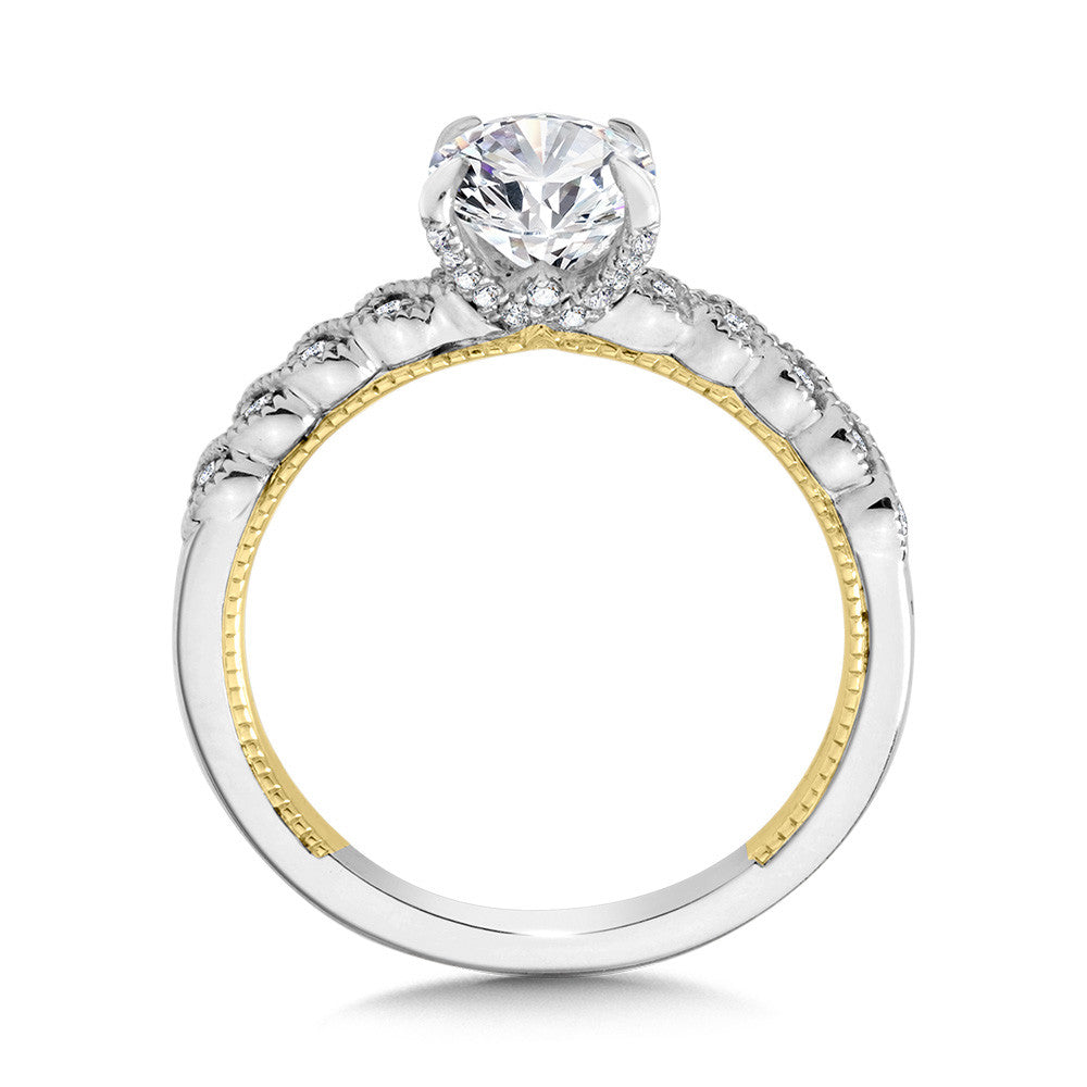 Valina Stackable Two-Tone & Milgrain-Beaded Hidden Accents Diamond Engagement Ring R2266WY-SR