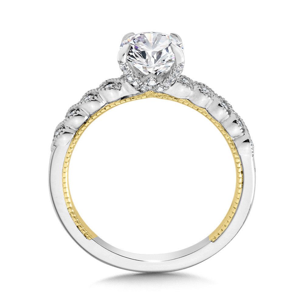 Valina Stackable Two-Tone & Milgrain-Beaded Hidden Accents Diamond Engagement Ring R2266WY-SR