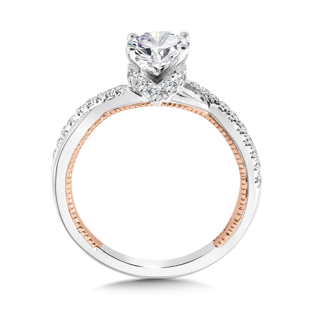 Valina Oval-Cut Crisscross Two-Tone & Milgrain-Beaded Diamond Collar Engagement Ring R2273WP-SR