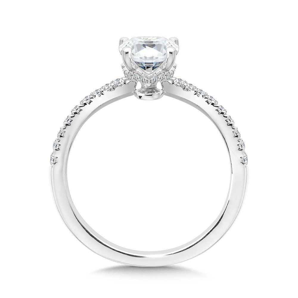 Valina Oval-Cut Chevron-Shaped Hidden Halo Diamond Engagement Ring R2278W-SR