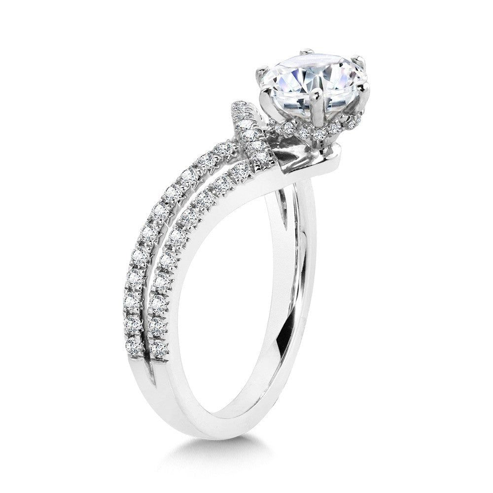 Valina Six-Prong Chevron-Shaped & Split Shank Hidden Accents Diamond Engagement Ring R2280W-SR