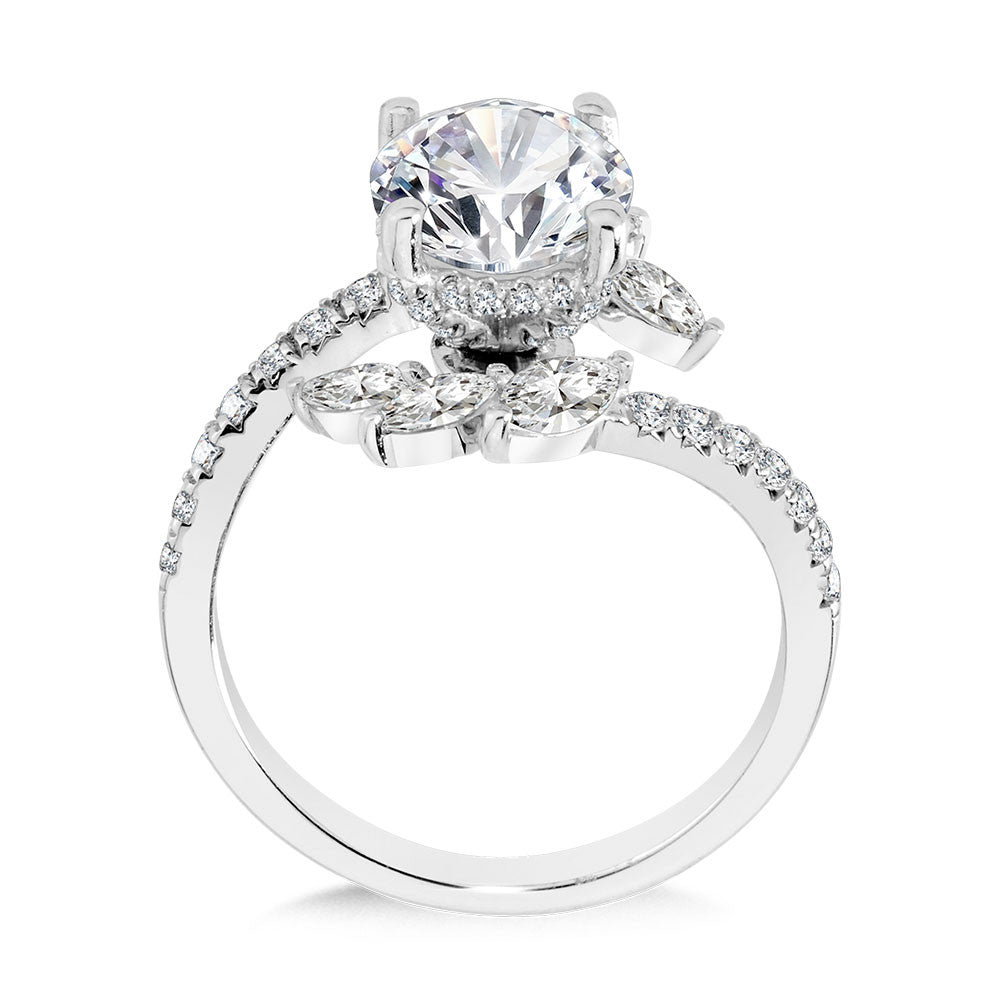 Valina Marquise-Accented Dramatic Bypass & Hidden Halo Diamond Engagement Ring R2282W-SR