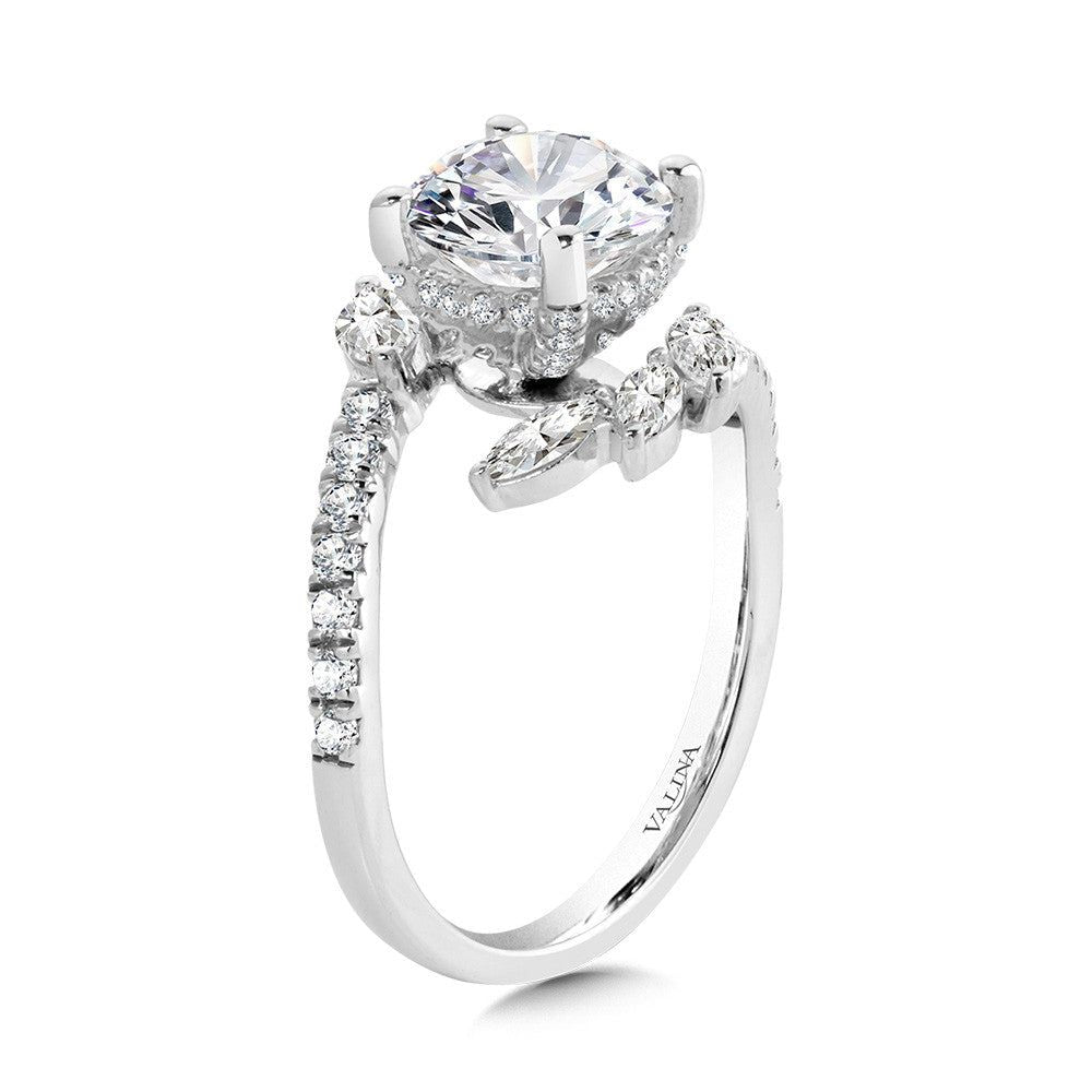 Valina Marquise-Accented Dramatic Bypass & Hidden Halo Diamond Engagement Ring R2282W-SR