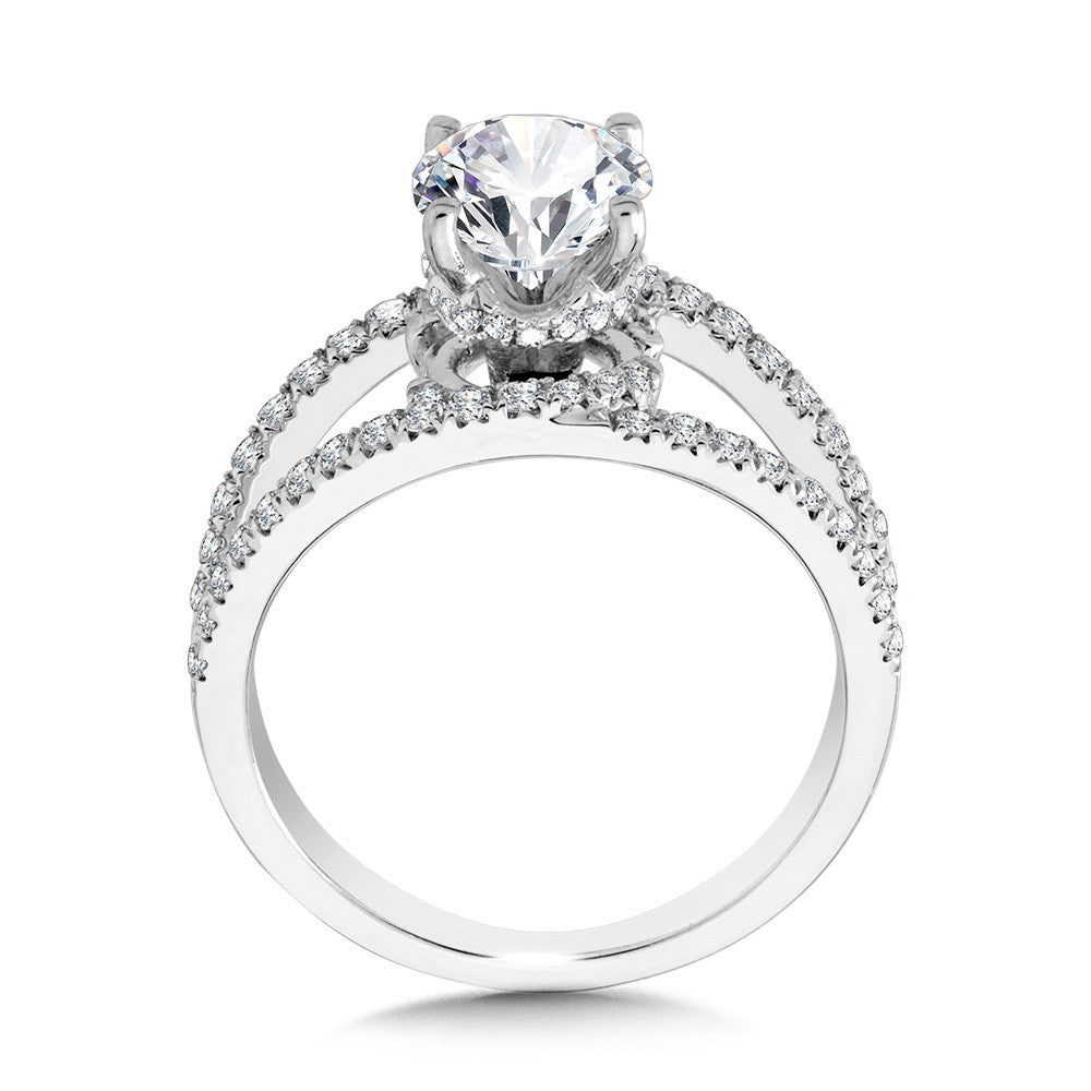 Valina Milgrain-Beaded Split Shank & Hidden Accents Diamond Engagement Ring R2290W-SR