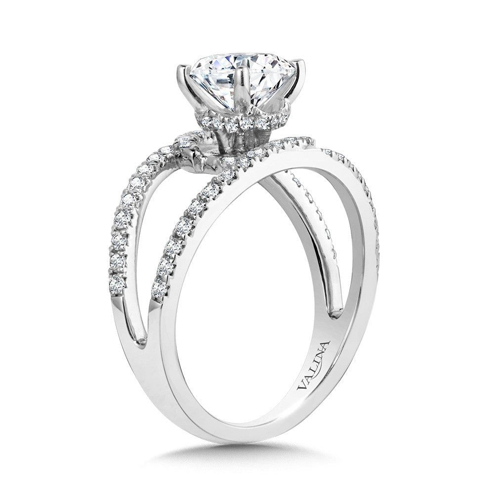 Valina Milgrain-Beaded Split Shank & Hidden Accents Diamond Engagement Ring R2290W-SR