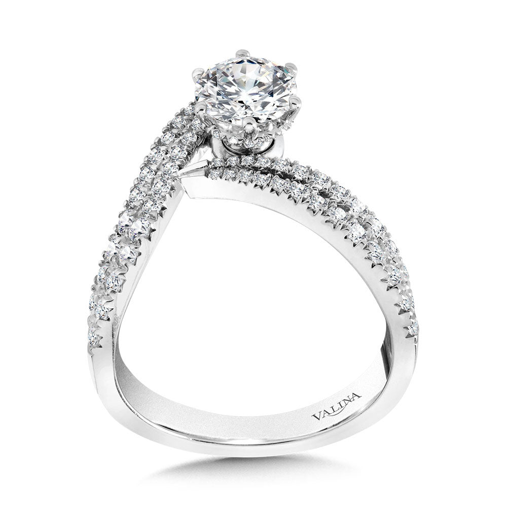 Valina Asymmetrical Six-Prong Bypass & Split Shank Hidden Halo Diamond Engagement Ring R2291W-SR